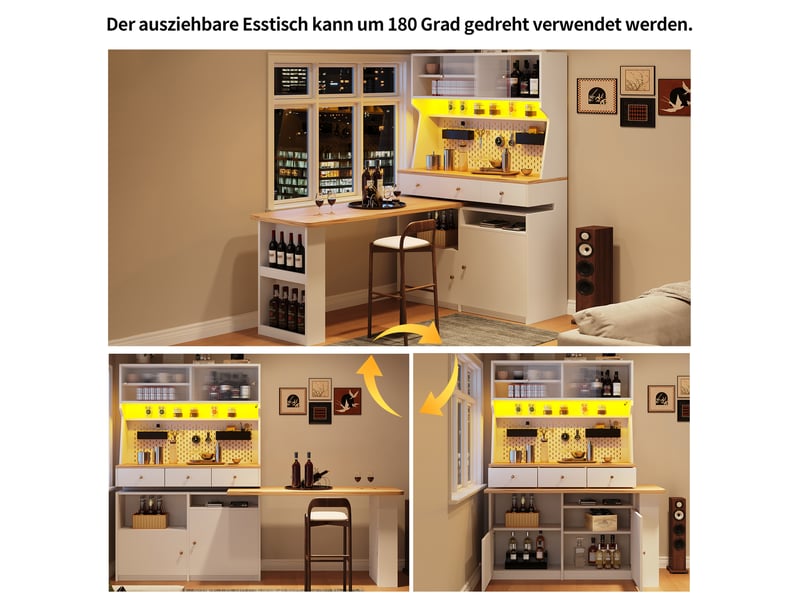  Buffet de cuisine haut avec plateau extensible et led blanc 137x45x178 cm N620GG250907W - Conforama D