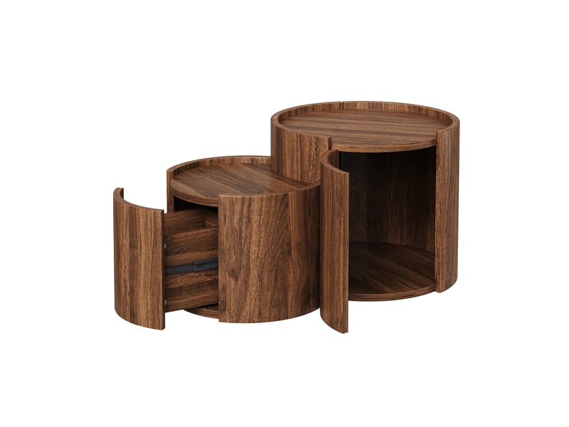  Table basse ronde moderne avec tiroirs, portes courbes et rangement intégré pour salon  - Conforama D