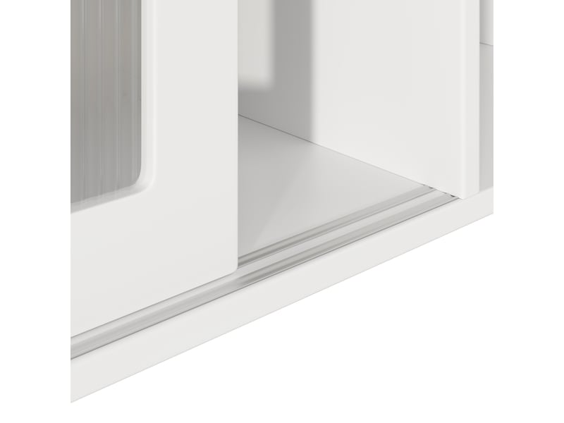  Buffet de cuisine blanc 167x120 cm, meuble haut avec portes vitrées coulissantes et éclairage led intégré pour cuisine moderne  - Conforama E