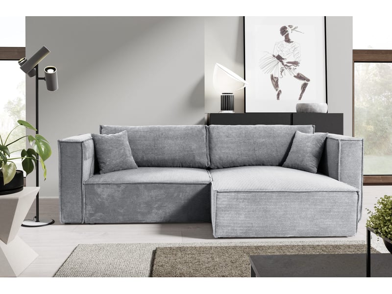  Canapé d'angle convertible en velours côtelé keymon gris (poso 55)  - Conforama B