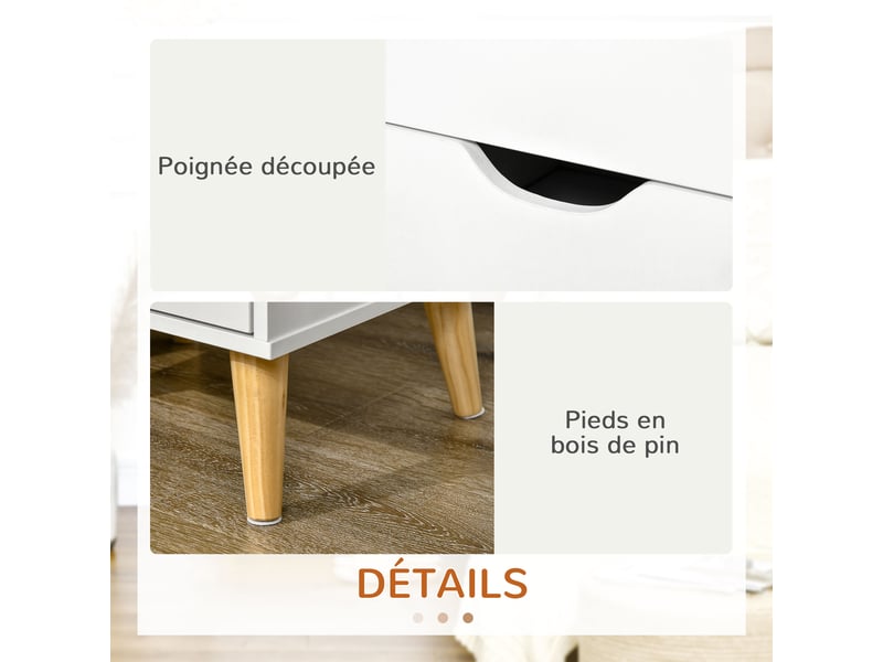  Table de chevet table de nuit avec 2 tiroirs, style scandinave pour chambre à coucher, salon, blanc, 40 x 35 x 50,5 cm  - Conforama R