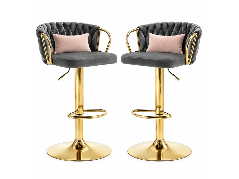  Lot de 2 tabourets de bar pivotants et réglables en velours gris foncé  - Conforama A