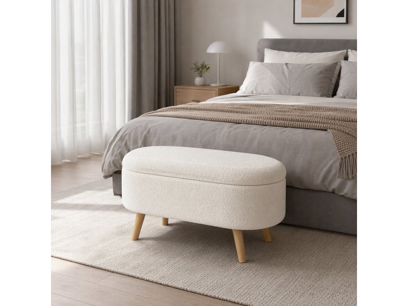  Banquette coffre style nordique bois bouclettes blanc  - Conforama E