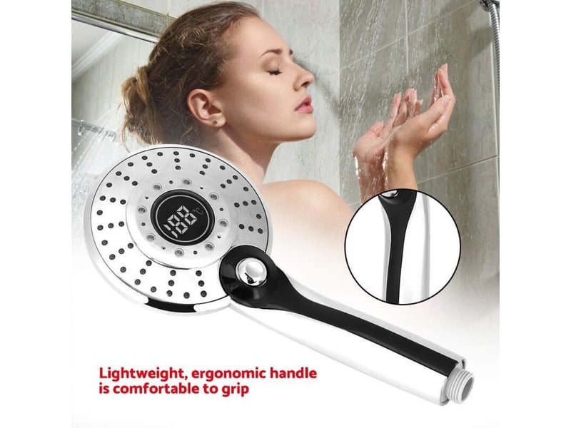  Pommeau de douche led à trois couleurs, écran numérique avec capteur de température, trois modes d’eau, douchette adaptable universelle  - Conforama B