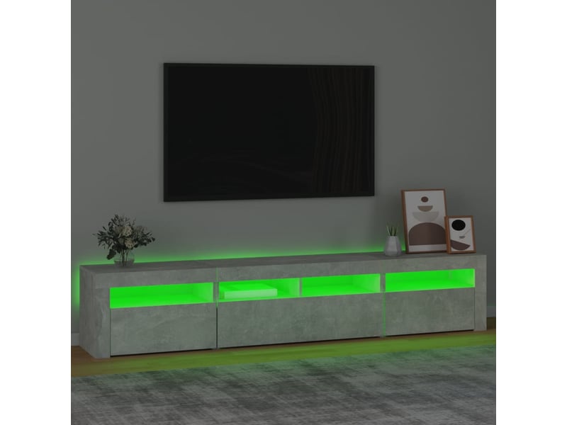 Meuble tv - banc tv - meuble de rangement avec lumières led gris béton 210x35x40 cm - Conforama D