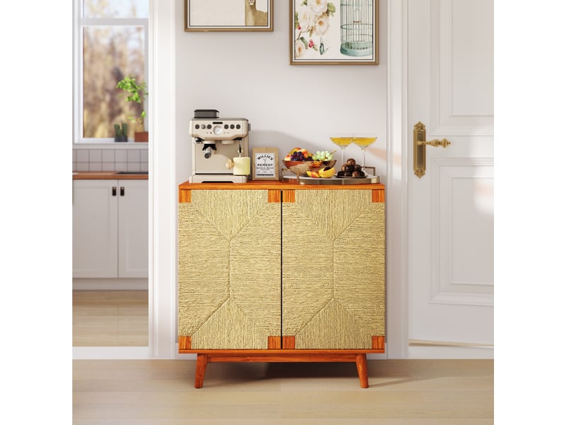  Buffet 2 portes buffet de rangement 79x39.5x78 cm marron style boho  - Conforama B