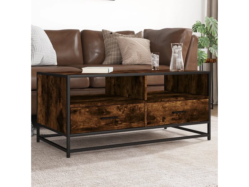  Table basse rectangulaire | table de salon chêne fumé 100x50x45 cm bois d'ingénierie et métal  - Conforama B