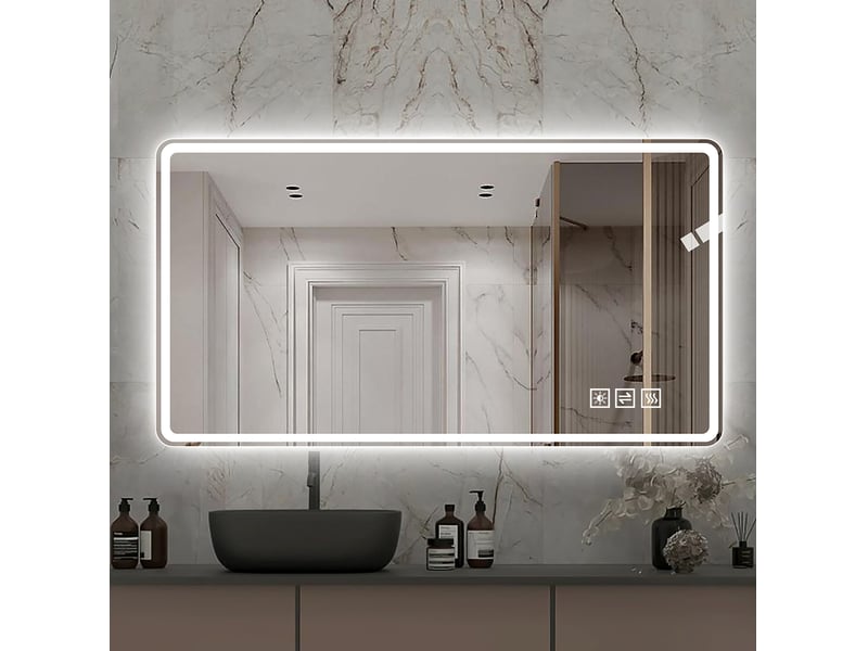 Miroir de salle de bain led 120x60 cm sans cadre anti-buée 3 couleurs de lumière dimmable argenté  - Conforama C