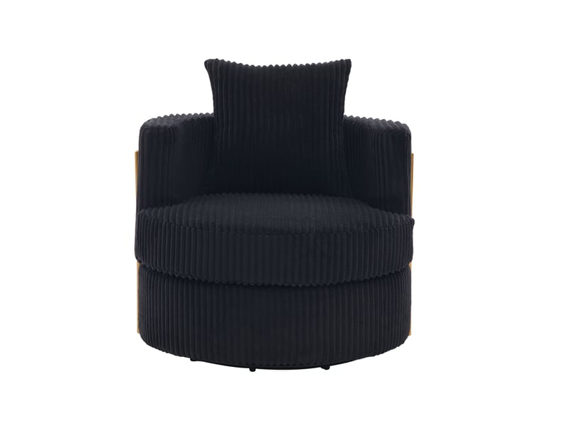 Fauteuil pivotant à 360° en velours côtelé avec rembourrage en mousse haute densité et espace de rangement sous l'assise - noir - Conforama A