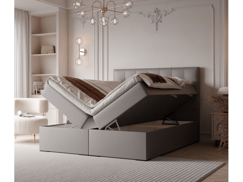  Lit adulte imperial - 160x200 cm - matelas ressorts + surmatelas - coffre de rangement - éco-cuir résistant gris IMPERIAL - Conforama C