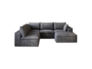 Canapé modulable 6 places 260 x 250 cm en velours côtelé gris foncé, mousse haute densité, sans montage