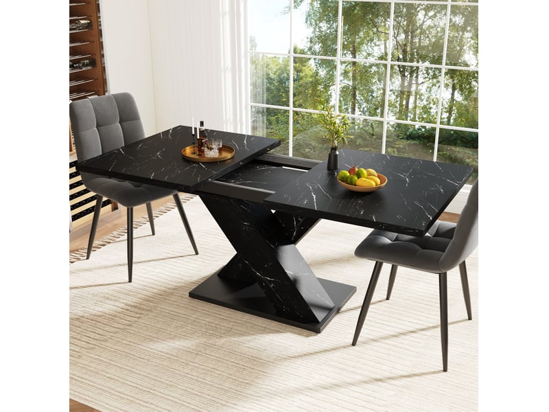  Table extensible noire effet marbre design x moderne, extensible pour 4-6 personnes, pour cuisine et salle à manger  - Conforama B