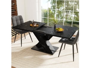 Table extensible noire effet marbre design x moderne, extensible pour 4-6 personnes, pour cuisine et salle à manger