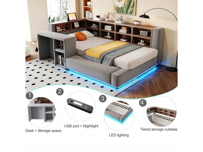  Petit meuble de rangement, 210x116x74 cm, éclairage led, ports de charge, gris LDU00645AAE-conf-NEW - Conforama R
