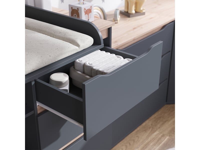  Vicco commode à langer, anthracitechêne artisan, 113x93cm avec 3 tiroirs  - Conforama D