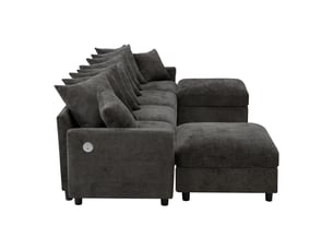 Canapé d'angle, canapé modulable, 6 places, en chenille, gris, repose-pieds, pour salon et séjour, usb