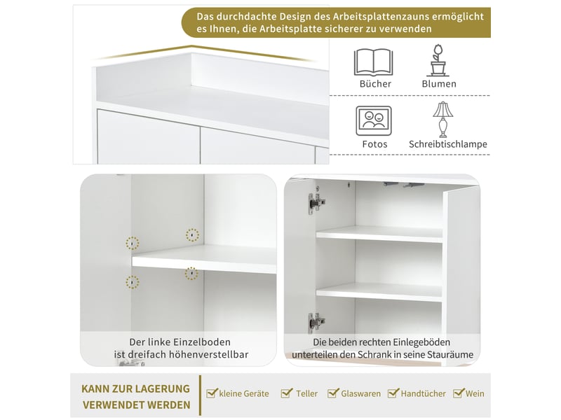  Meuble bas de cuisine 120 cm, buffet de rangement moderne avec 4 portes, étagère réglable et support en métal  - Conforama R