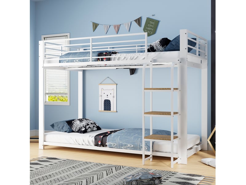  Lit superposé enfant en métal blanc et noyer 90 x 200 cm  - Conforama C