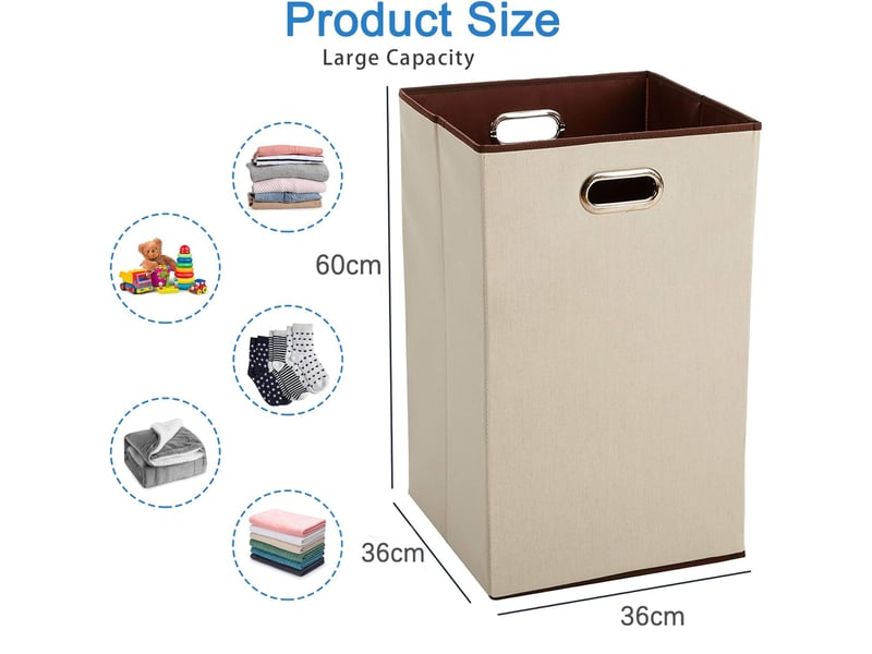  Panier à linge pliable rectangulaire blanc et marron pour chambre, salle de bain et chambre d'enfant - marron  - Conforama E