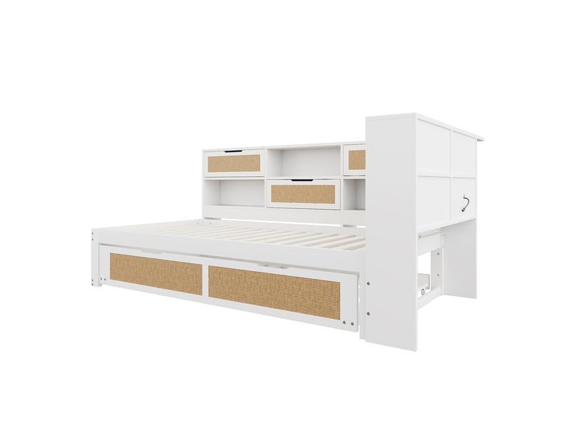 Lit simple enfant 90x200 cm – blanc – lit gigogne 90x190 cm, rangements et prises de charge – sans matelas - Conforama C