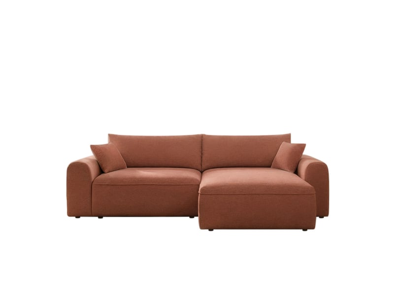  Canapé d'angle convertible terracotta 4 places tissu bouclé + coffre belair  - Conforama A