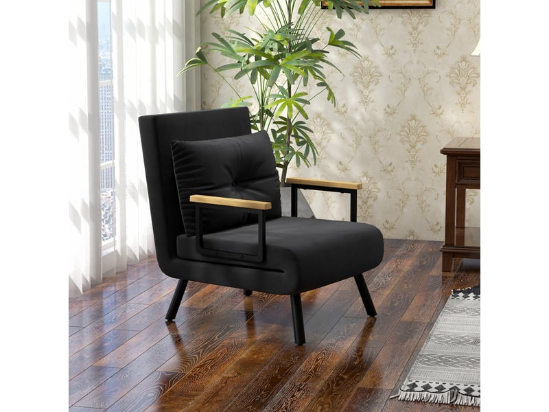  Fauteuil convertible 1 place en tissu effet velours avec accoudoirs noir 63x73x81 cm  - Conforama B