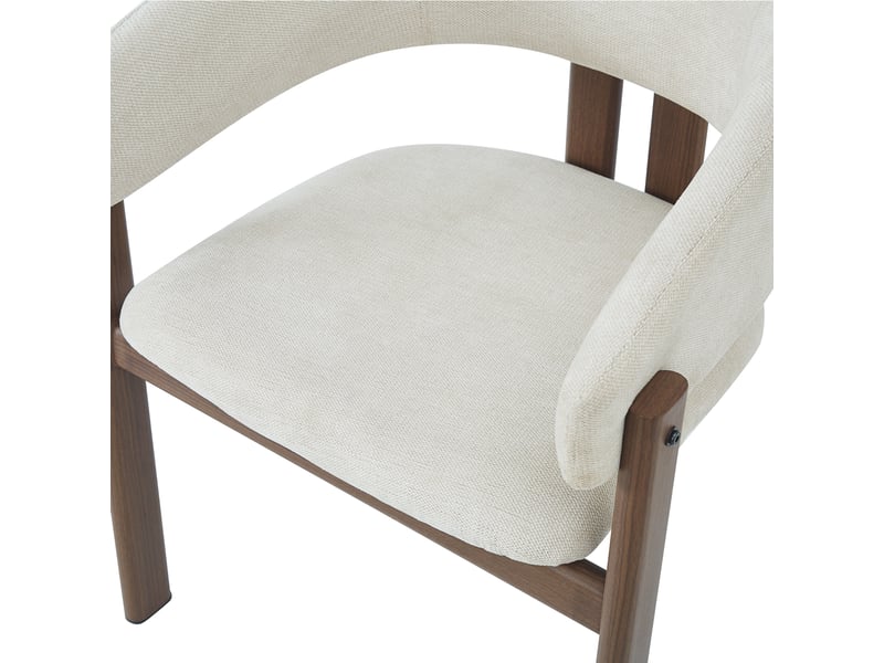  Lot de 4 chaises de salle à manger,avec accoudoirs,lin et métal effet noyer,beige  - Conforama E