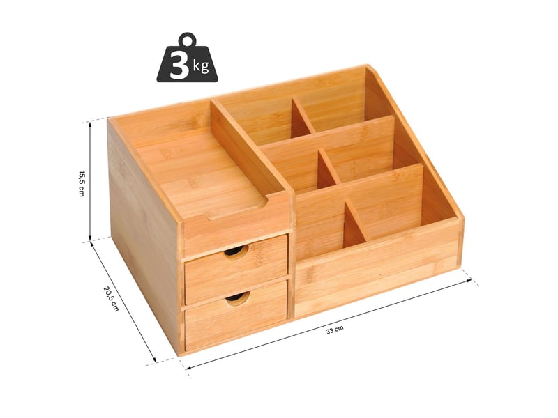  Organisateur de bureau 2 tiroirs 7 compartiments bambou naturel  - Conforama C