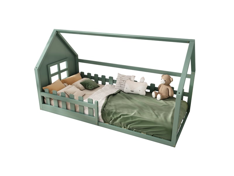  Modenvie lit enfant cabane 90x200 cm - structure en pin et mdf, sans matelas - vert  - Conforama A