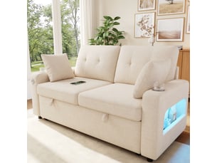 Canapé droit convertible <strong>ELVMI</strong> <strong></strong> 2 places Tissu beige avec coffre de rangement
