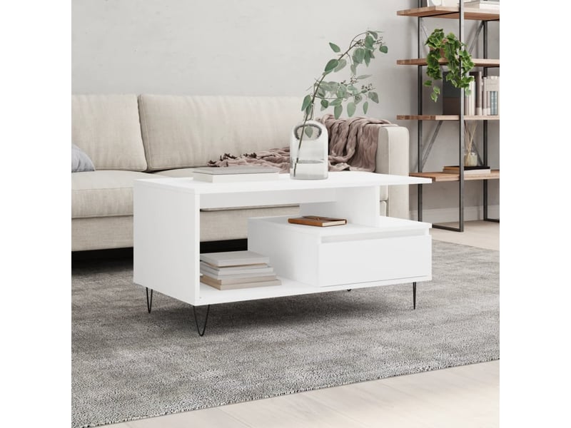  Table basse - table de salon - table à thé blanc 90x49x45 cm bois d'ingénierie  - Conforama B