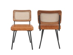 Lot de 2 chaises de salle à manger en cuir synthétique pu dossier cannage pieds en métal rétro