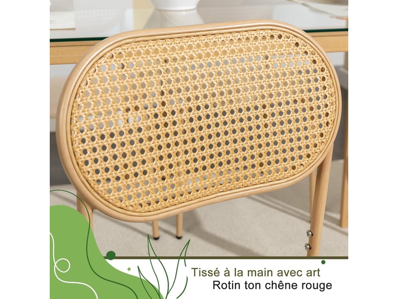  Lot de 2 chaises de salle à manger en rotin – design scandinave et japonais, assise rembourrée beige, structure bois naturel  - Conforama E