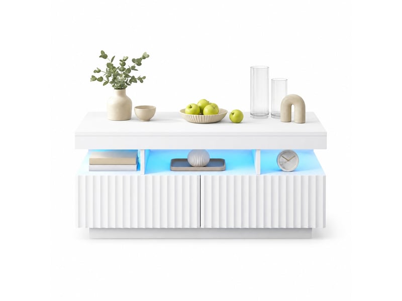  Table basse avec 2 tiroirs, niche ouverte et led contrôlée par application pour salon, 100 × 50 × 45 cm  - Conforama A