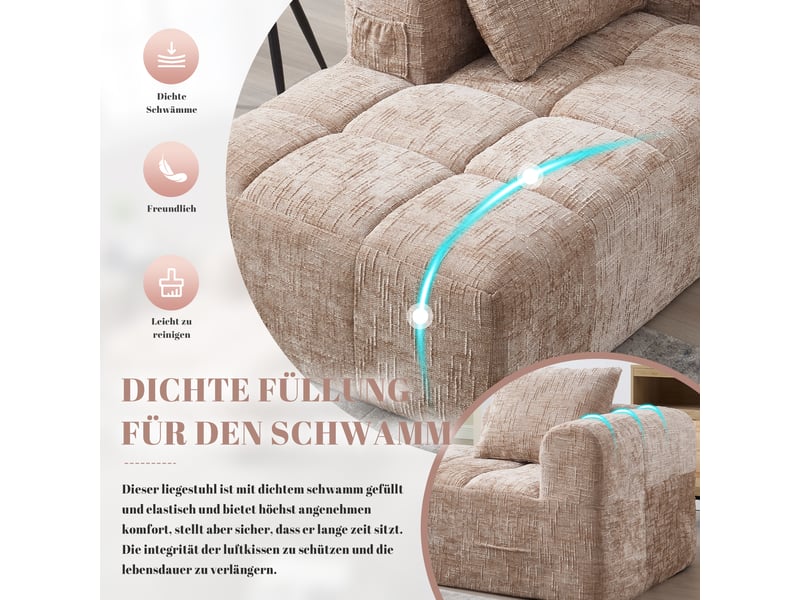 Canapé méridienne en chenille couleur kaki avec coussin inclus et poches latérales pratiques  - Conforama D