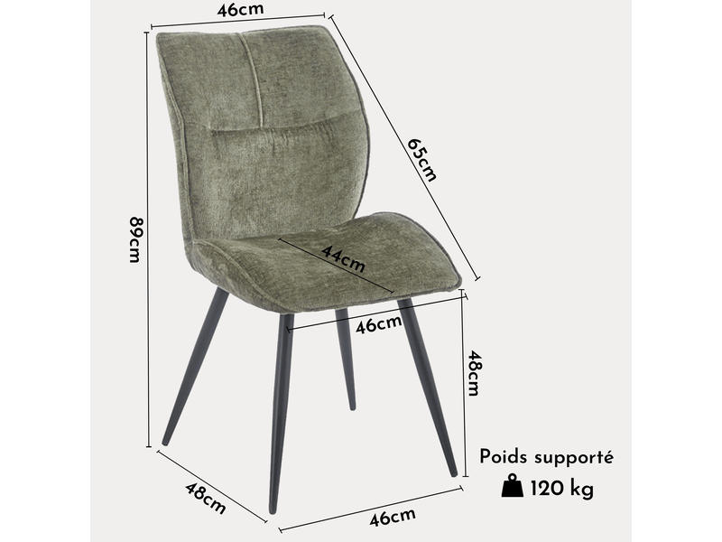 Faye - lot de 2 chaises en tissu vert pieds en métal noir FAYE-2-VER - Conforama E