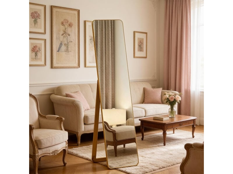  Miroir sur pied rectangulaire pleine longueur avec cadre stable, miroir de sol élégant  - Conforama E
