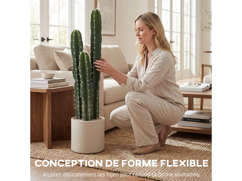  Cactus artificiel 95 cm, plante artificielle en pot, tiges réglables, pour maison et bureau, grand réalisme, vert  - Conforama R