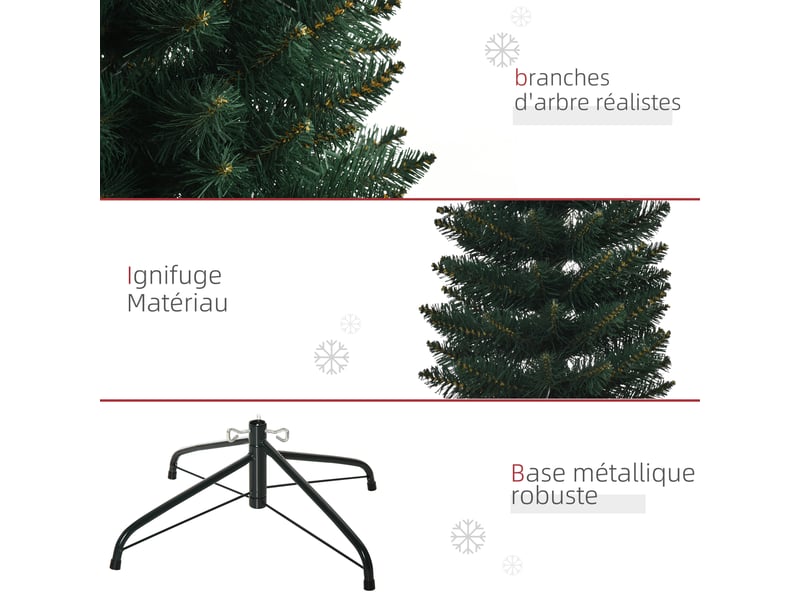  Sapin de noël artificiel 180 cm, support en métal pliable, arbre de noël slim avec 380 pointes de branche, vert  - Conforama W