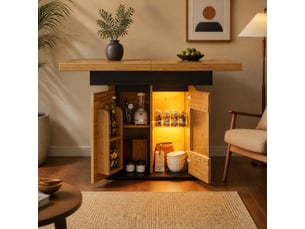Table repas extensible 110 140 80 avec rangement led mdf verre noir naturel smart homvra