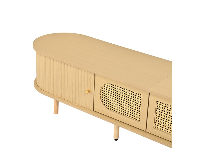  Meuble tv 180x40x40 cm naturel mdf, 2 portes et 2 portes à rideau pour téléviseur jusqu'à 75 pouces  - Conforama E