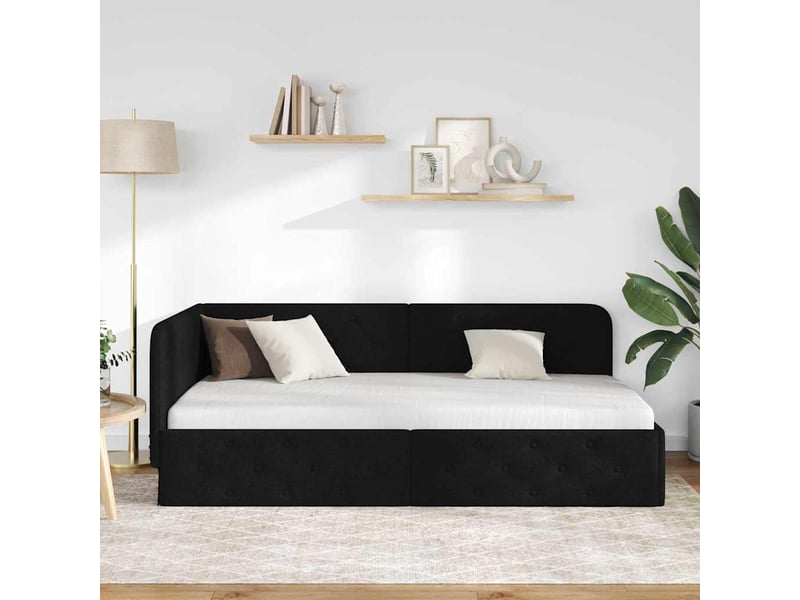  Lit simple- lit adulte -  cadre de lit d'angle noir 90 x 200 cm tissu  - Conforama C