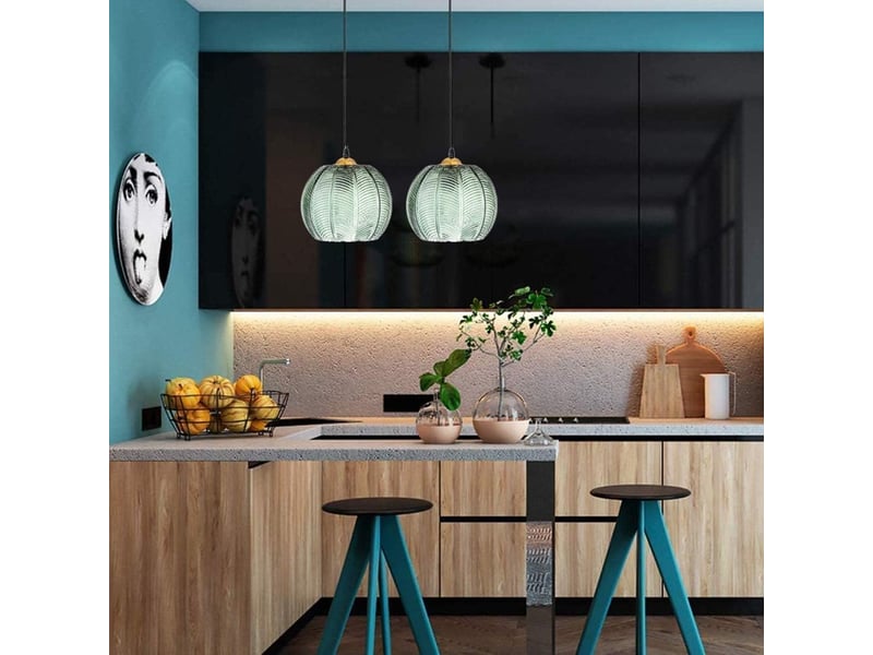  Suspension en verre vert clair abat-jour moderne art déco e27 20cm  - Conforama D