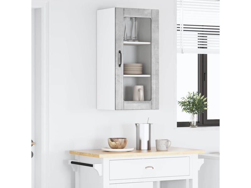  Meuble mural de cuisine, cabinet en verre mural gris béton 40x31x80cm shl9023  - Conforama D