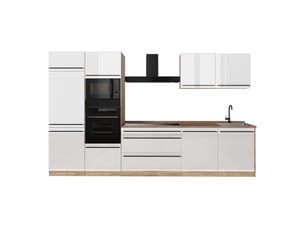 Vicco cuisine, blanc haute brillancechêne doré, 340cm plan de travail chêne doré