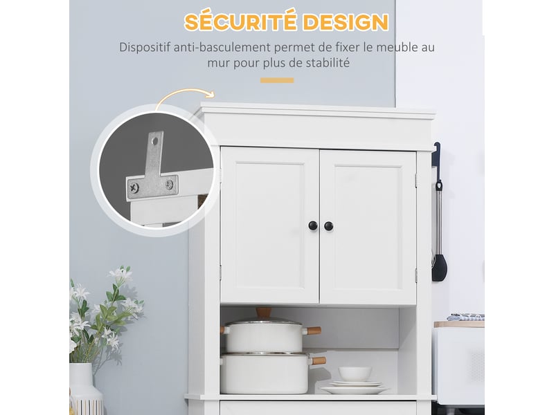  Buffet de cuisine armoire de cuisine multi-rangements 2 placards 2 portes tiroir niche mdf particules panneaux e1 blanc  - Conforama R