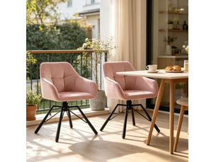Chaise de salle à manger pivotante 57x50x82 57x50x82,5cm, accoudoirs et dossier, acier noir rose lot de 2