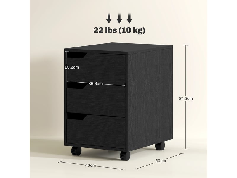  Caisson bureau mobile, meuble rangement bureau sur roulettes, 3 tiroirs, noir, 40x50x57,5cm  - Conforama C