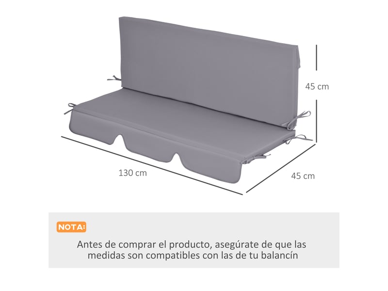  Coussin pour fauteuil à bascule (2 pièces), assise et dossier, pour jardin, terrasse, extérieur, 130 x 45 x 5 cm, gris  - Conforama E