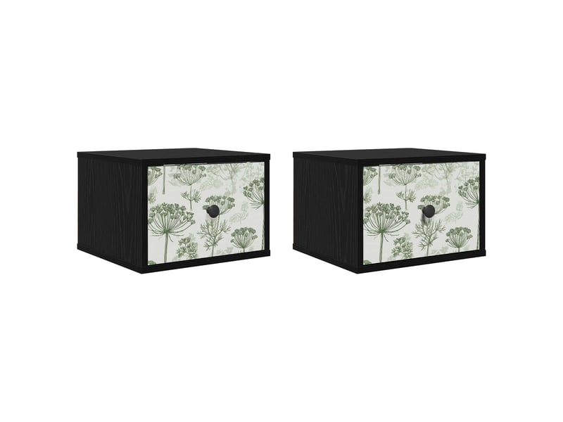  Table de chevet - cabinet de chevet - table de nuit mural gotha 2 pc chêne noir 36 x 33 x 25 cm  - Conforama A